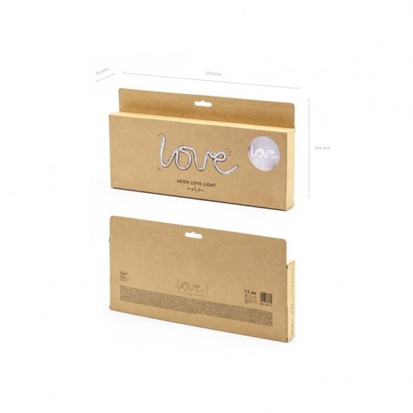 Šviečiantis LED užrašas "Love", Partydeco, (34,5cm x 13cm, 3xAA, 0,032W, laido ilgis 30cm, elementai nekomplektuojami) 3