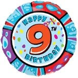 Balionas "Happy birthday 9", apvalus, 45cm