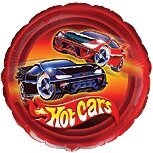 Balionas "Hot cars", su lenktyniniais automobiliais, apvalus, 45cm