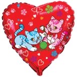 Balionas "Žaidžiantys kačiukai", raudonas, širdies formos, 45cm