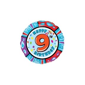 Balionas "Happy birthday 9", apvalus, 45cm