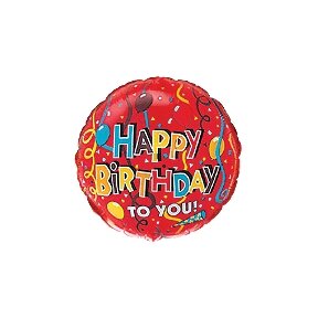 Balionas "Happy birthday to you", raudonas su konfeti, apvalus, 45cm
