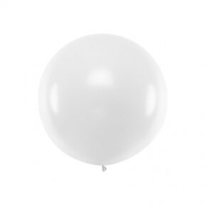 Balionas Jumbo Partydeco, 1 m, baltas (metalizuotas perlas)