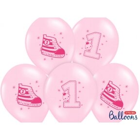 Balionų puokštė "1 gimtadienis", rožinės spalvos, 5vnt. latekso balionai