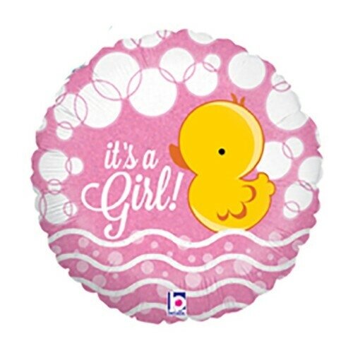 Balionas "It's a girl", rožinis su geltonu ančiuku, apvalus, 45cm