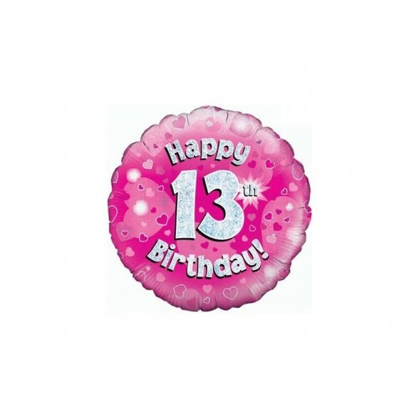 Balionas "Happy 13th birthday", su tryliktuoju gimtadieniu, rožinis, 45cm