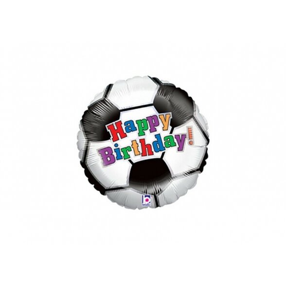 Balionas "Happy birthday", futbolo kamuolys su įvairiaspalviu užrašu, 45cm