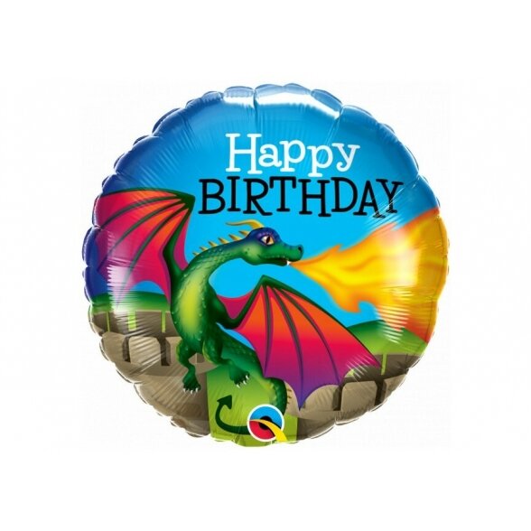 Balionas "Happy birthday", ryškiaspavis drakonas, 45cm