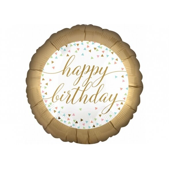 Balionas "Happy birthday", su matinio aukso krašteliu, 45 cm