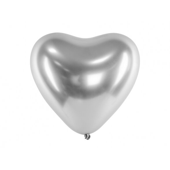 Balionas širdutė su atspindžio efektu, sidabrinis, 32 cm
