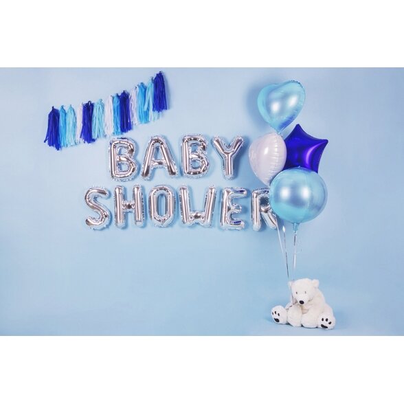 Balionų puokštė "Baby shower", apvalus 1vnt., širdis 2vnt., žvaigždė 1vnt.