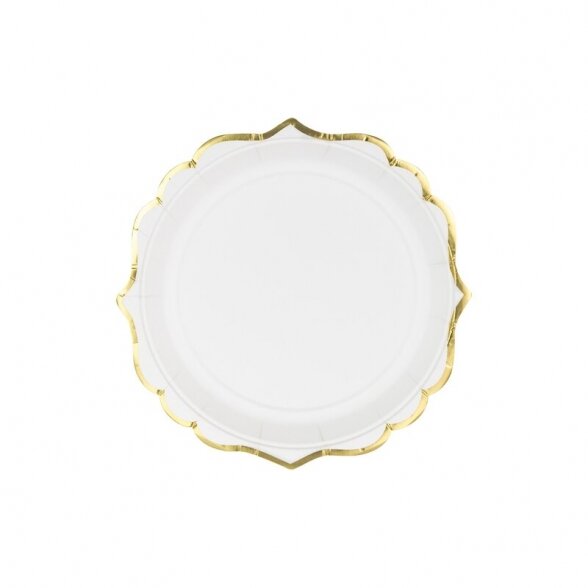 Lėkštė klasikinės formos, balta su aukso spalvos krašteliu, 18cm, 6vnt