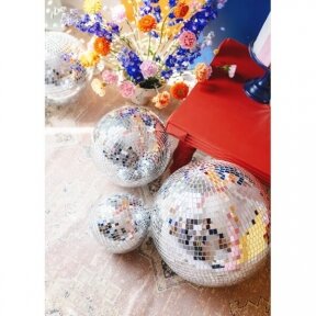 Rutulys Disco Partydeco, 20 cm, sidabro spalvos veidrodėlių mozaika, nuomos kaina 3 paroms