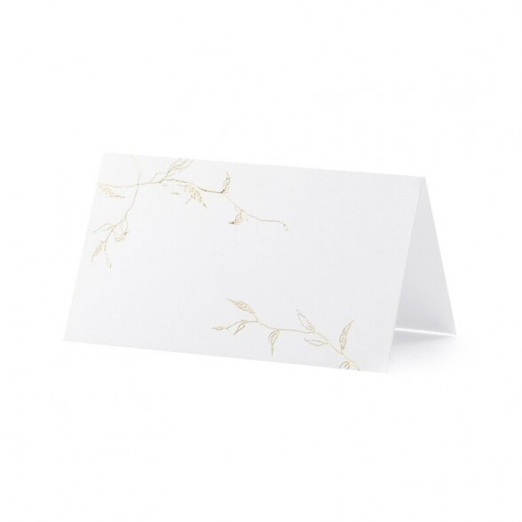 Sėdėjimo vietos kortelė, balta su aukso spalvos dekoru, 10vnt 1