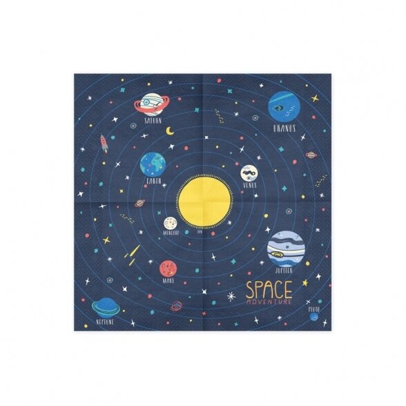 Servetėlės "Space adventure", tema kosmosas, planetos, 33cm x 33cm, 20vnt 2