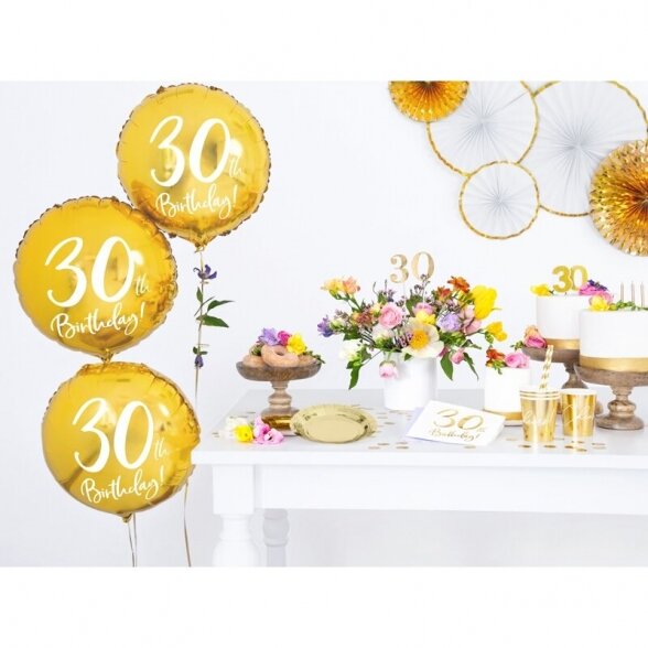 Servetėlės 30th birthday, balta, aukso spalva, 33cm x 33cm, 20 vnt 3