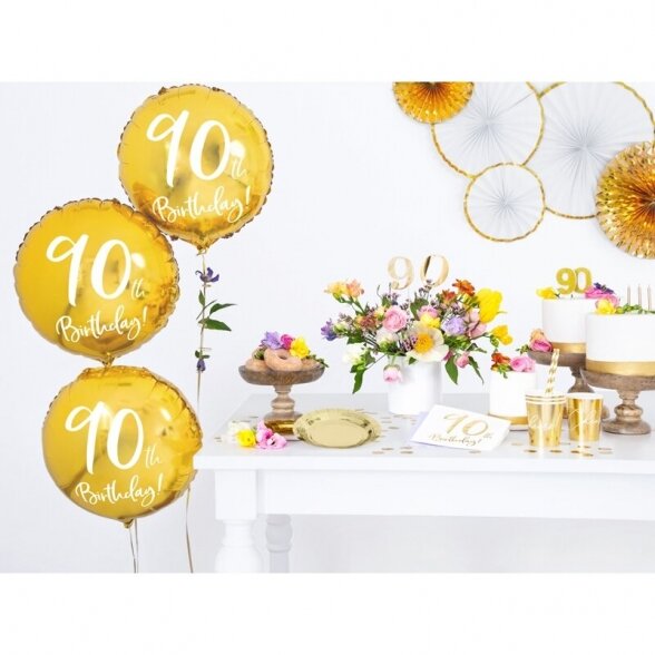 Servetėlės 90th birthday, balta, aukso spalva, 33cm x 33cm, 20 vnt 1
