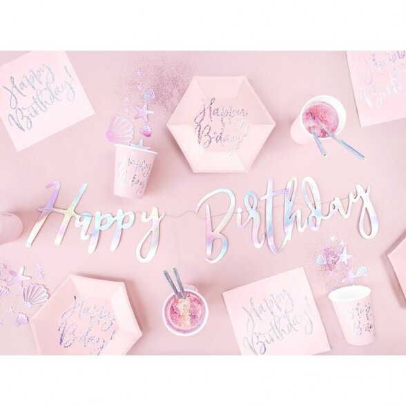 Servetėlės Happy birthday, rožinė, persiliejančių spalvų (holograminis) užrašas, 33cm x 33cm, 20vnt 1