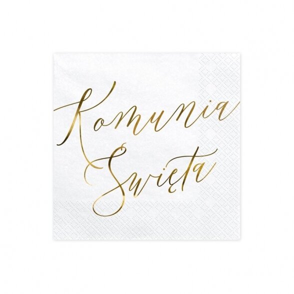 Servetėlės Komunia Swieta (lenkų kalba), balta, aukso spalva, 33cm x 33cm, 20vnt