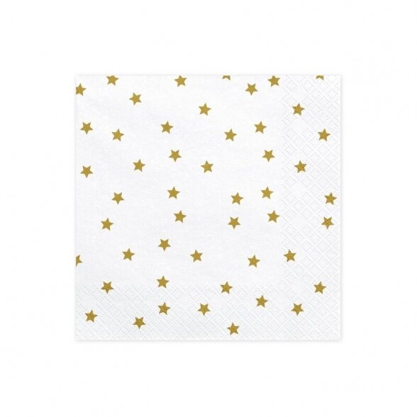 Servetėlės "Žvaigždutės", balta ir aukso spalva, 33сm x 33cm, 20vnt
