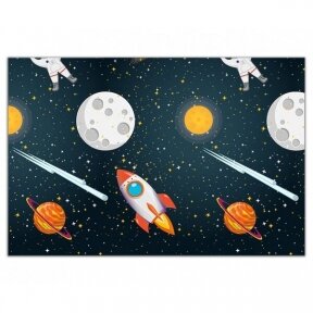 Staltiesė tematika kosmosas, astronautas, raketa, saturnas, mėnulis,  (132cm x 183cm)
