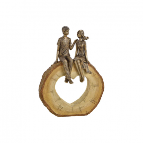 Statulėlė "Porelė ant širdies"sendinto aukso spalvos ,ratas su širdimi medinis. Hh28cmx20cmx6cm