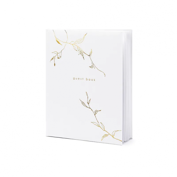 Svečių knyga Guest book su medžio šakelės motyvais, balta su aukso spalva, 19сm x 25cm