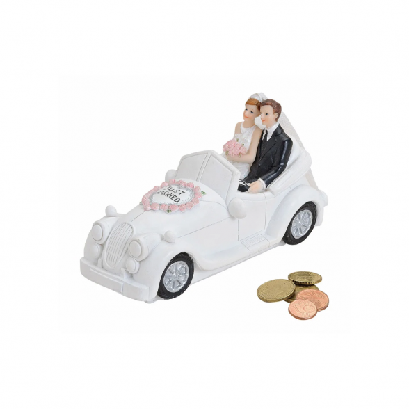 Taupyklė Just married, jaunavedžiai automobilyje (16cm x 7cm x 9cm)