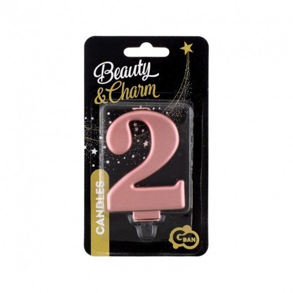 Torto žvakė skaičius 2, Beauty & Charm, rožinė metalik 1