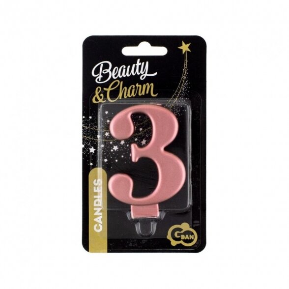 Torto žvakė skaičius 3, Beauty & Charm, rožinė metalik 1