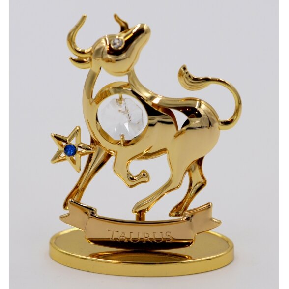 Zodiako ženklas "Jautis", dengtas tikru auksu, su Swarowski akmenukais H8,5cmx6,5cm.
