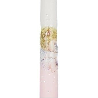Žvakė krikštynoms "Angeliukas ant rožinio debesies", 2,2cm x 30cm 1