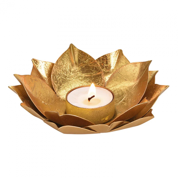 Žvakidė Lotosas, metalas dengtas dirbtinio aukso folija (13 cm x 4 cm x 13 cm)